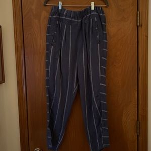 Pull on blue and white striped pants